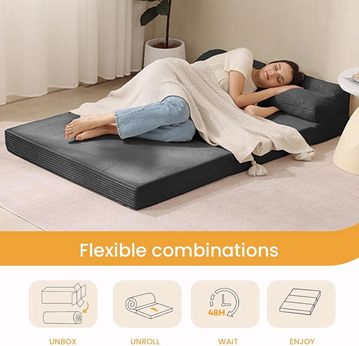 Full Size Transformable MemoryFoam Sofa Bed GreyCorduroy