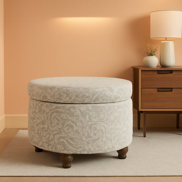 Gray Floral Storage Ottoman for Home Decor