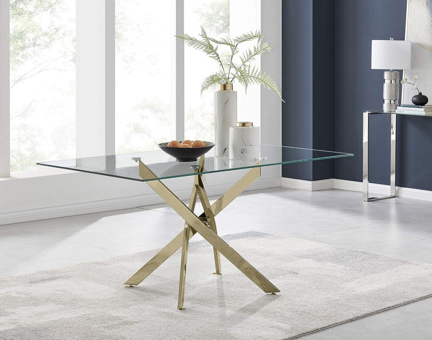Leonardo Gold Leg Dining Table Dining Room Kitchen Stylish Glass Top Metal Legs for 6 Seat