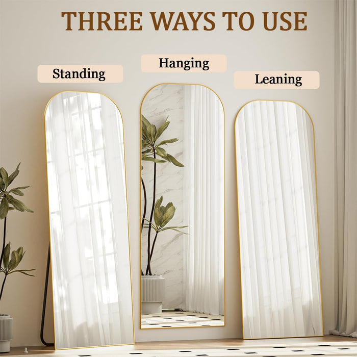 Full Length Mirror, 56"X21" Mirror Full Length with Stand, Gold Domed Top Square-Edged Floor Mirror with Aluminum Alloy Frame for Bedroom Living Room