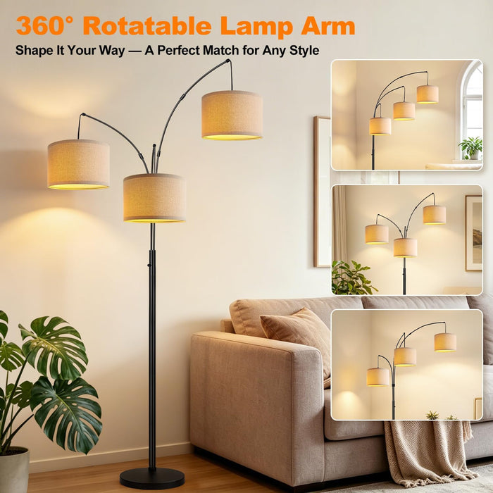 Dimmable Ultra-Tall Arc Floor Lamp Beige-Tone Shade