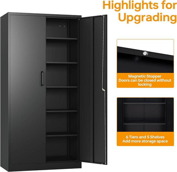 Black Metal Storage Cabinet with Lock & Shelves