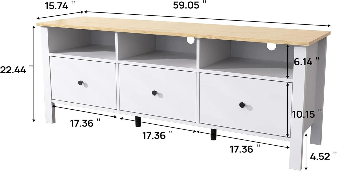 White TV Stand, Entertainment Center for Tvs up to 55"/60"/65", Modern Media Console with 3 Cabinets for Living Room