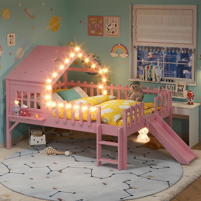Pink Twin Loft Bed With PremiumLEDLighting Modules