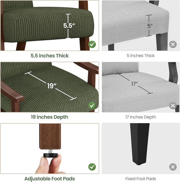 Corduroy Accent Chair, Mid-Century Modern Armchair with Solid Wood Legs, Reading Leisure Chair with High Back for Living Room Bedroom Waiting Room Dark Green