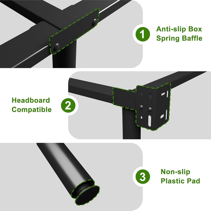 7 Inch Queen Bed Frame for Box Spring and Mattress, Black