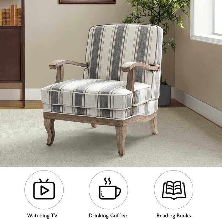 Patterned Upholstered Accent Chair With Wooden Base