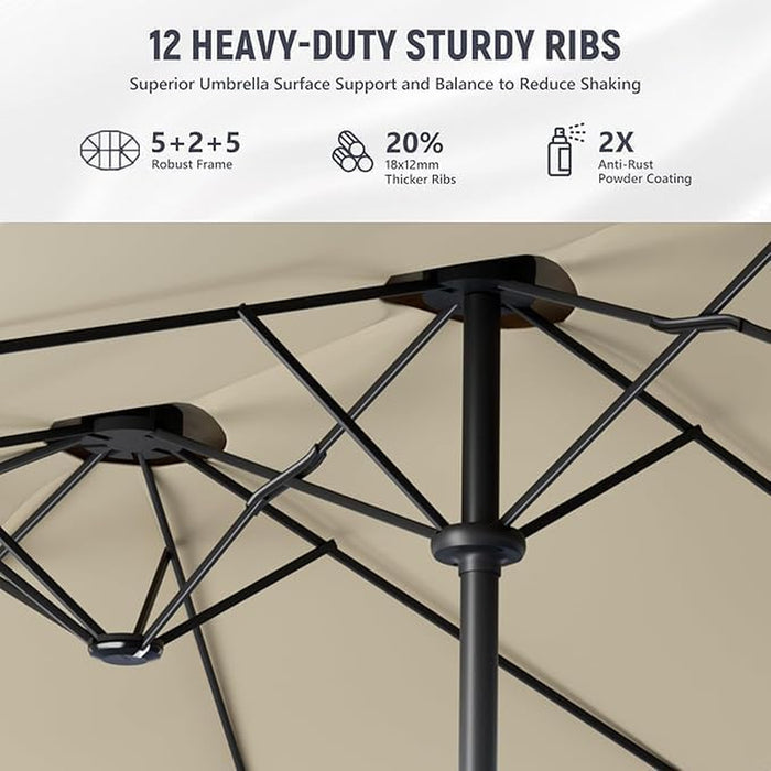 15Ft Large Patio Umbrella, Double Sided Outdoor Umbrellas, Market Umbrellas with Crank Handle, Backyard Umbrela for Deck, Garden, Pool
