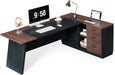78-Inch Executive Office Desk with File Cabinet, Large Modern Corner Office Desk for Home Office, 3-Drawer Wood File Cabinet, Spacious Workstation for Home Office (Brown & Black)