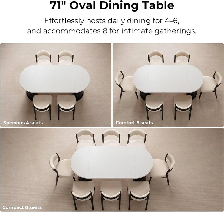 71" Oval Dining Table with Storage, Fluted Base, Black | Seats 4-6 for Daily Dining and up to 8 for Gatherings; 397 Lb Capacity, Hidden Storage, and Faux Quartz Finish.