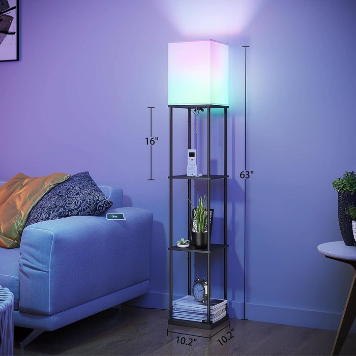 Floor Lamp with Shelves, Smart APP Control Standing Lamps with RGB Bulb, 4-Tier Dimmable Floor Lamps for Living Room, Tall Lamp for Bedroom, Office, Corner Display Bookshelf Lamp