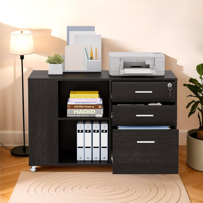 Locking Lateral File Cabinet with Printer Stand