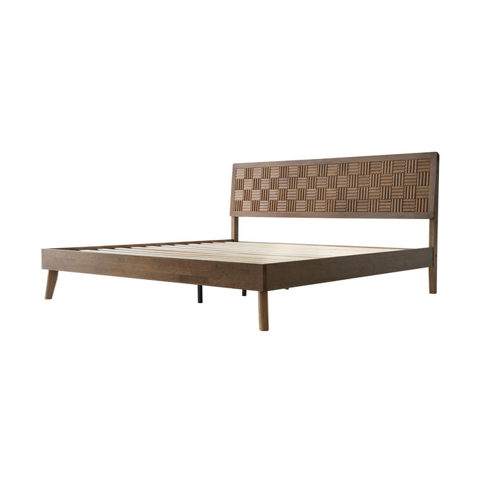 Queen Size Bed Frame, Headboard & Footboard, Solid Wood Platform Bed, Center Metal Legs with 12 Heavy-Duty Slatted Base, Easy Assemble, Noise & Slip-Free, No Box Spring Needed, Barnwood Finish IDQ-30