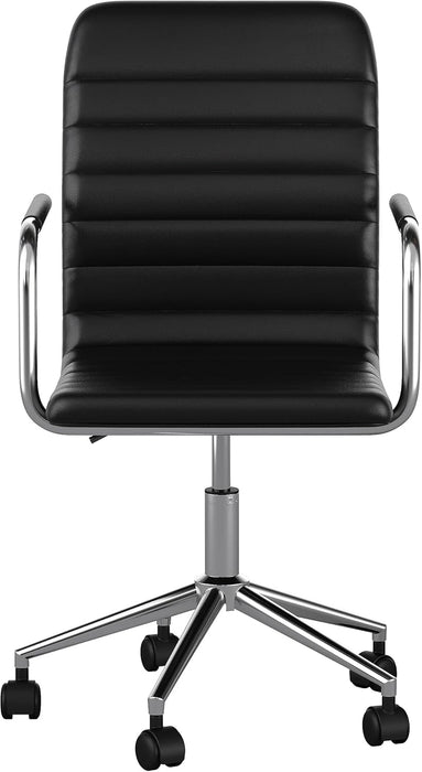 Taytum Swivel Task Chair with Armrests for Home Office in Black Faux Leather with Polished Nickel Frame