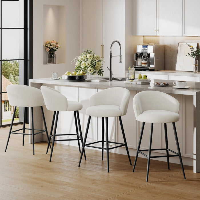 Barstools Set of 4, 30" Bar Height Velvet Bar Stools, Beige