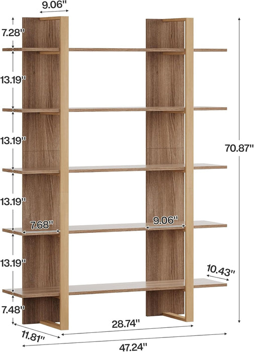 Five Tiered Bookshelf Metal Frame Beige Oakwoodfinish