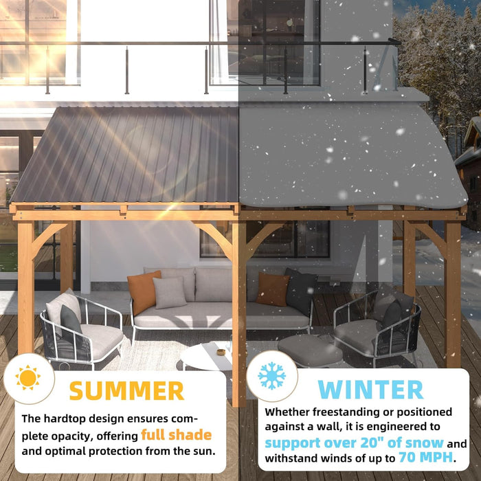 14' X 10' Outdoor Wood Ceder Gazebo for Patio, 10X14 Outdoor Lean to Hardtop Pergolas and Gazebos Clearance, Wall Mounted Wooden Gazebo Heavy Duty Metal Awnings for Patio, Decks, Backyard