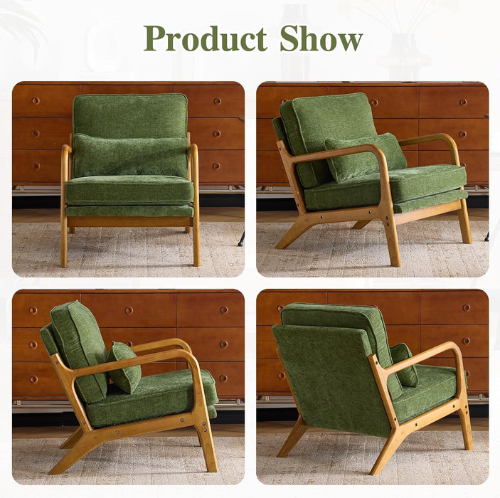 Olive Green Mid Century Chenille Upholstered Armchair
