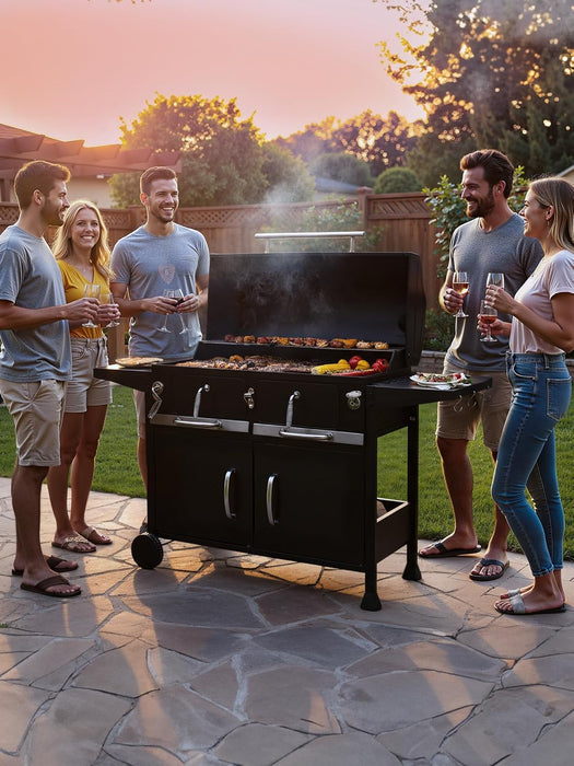 Charcoal Grills BBQ Grill,36 in Large Smoker Grill with Dual-Zone Lifting Trays,Portable Charcoal Grill with Foldable Side Tables,Large Outdoor Grill for Camping,Bbq,Party,Picnic