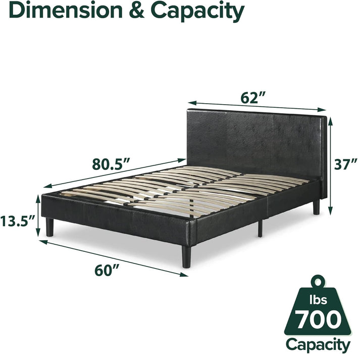 Jade Faux Leather Upholstered Platform Bed Frame, Mattress Foundation with Wood Slat Support, No Box Spring Needed, Easy Assembly, Queen