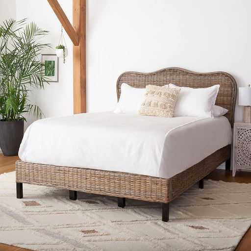 Home Collection Daejon Coastal Rattan Legs Camelback Headboard Full Size Bed BED8001A-F, Grey/Espresso