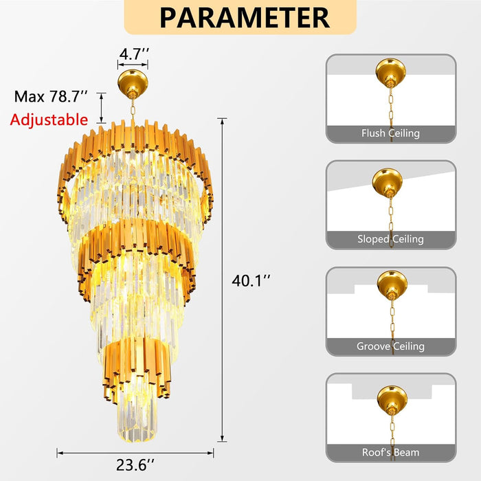 Gold Oversized Crystal Chandelier For High Ceilings