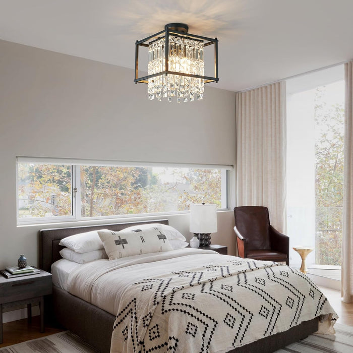Black Crystal Chandelier For Entryway Ceiling Light
