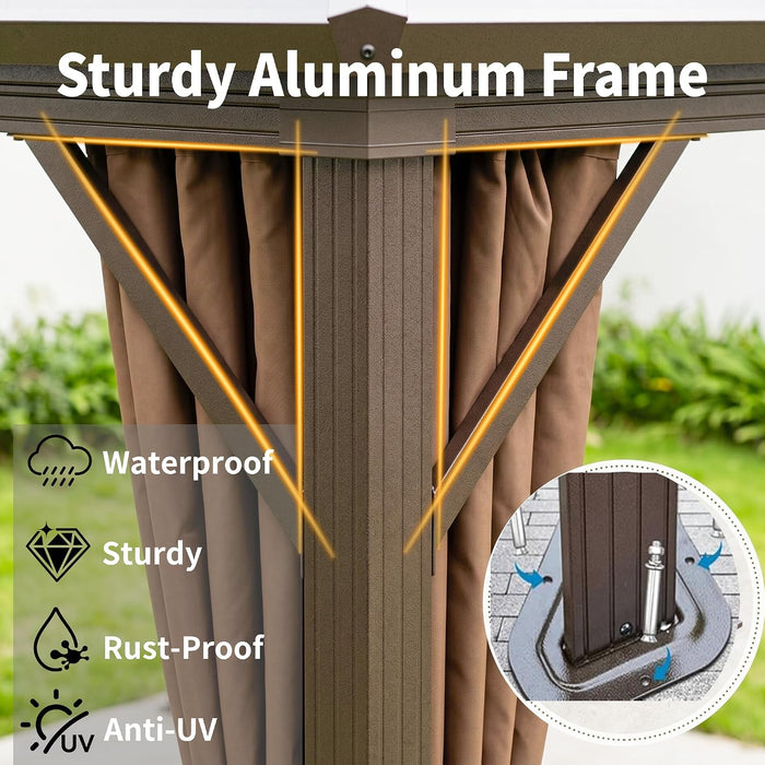 10x10 Ft Aluminum Hardtop Gazebo Weatherproof Netting