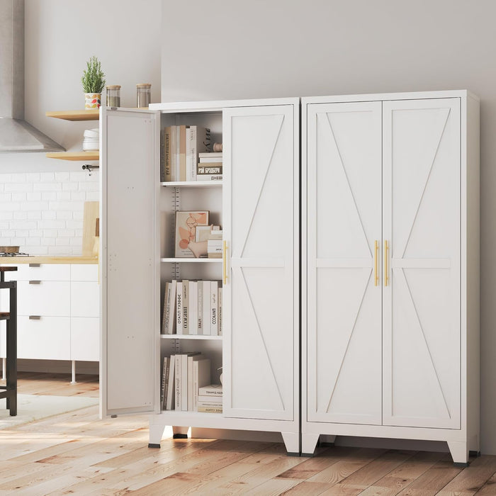 61-Inch Tall White Metal Storage Cabinet Barn-Doors