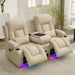 Loveseat Recliner Sofa with Massage and Heat, Power Reclining Loveseat Sofa RV Couch with Console, Home Theater Seating with LED Lights, Bluetooth Speakers, USB, Outlets, Leathaire, Beige