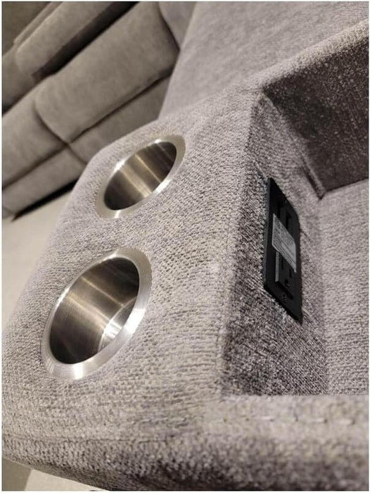 Anthony 114" W Light Gray Chenille Fabric Power Reclining Sectional Sofa with Storage Console and USB Ports – Oversized Modular Recliner Sofa with Cup Holders