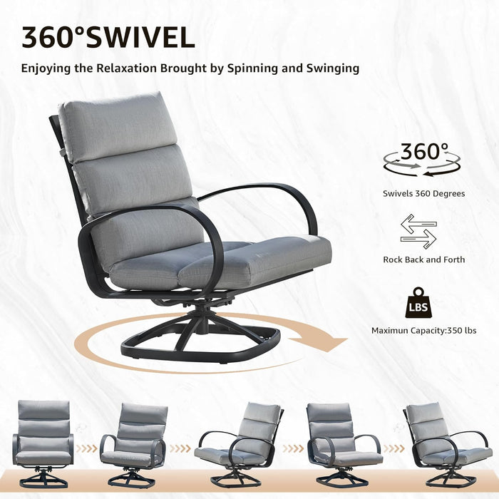 Patio Bistro Set, 3 Piece Outdoor Swivel Glider Rocking Chairs, Conversation Furniture with 2 Highback Rockers, 1 Metal Table and 5" Cushion for Backyard,Porch,Poolside,350Lb.