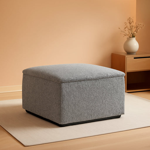 Slate Modern Square Ottoman Coffee Table, Loop Yarn Upholstered Cocktail Ottoman for Living Room Sofa, Entryway Comfortable Footstool, Wooden Sofa Foot Rest, White+Black