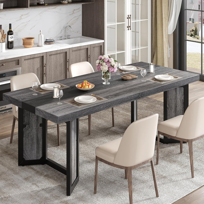 Industrial Dining Table for 6-8 People, 71" Large Long Wooden Kitchen Table with Sturdy Metal Frame & Brown Finish, Rustic Style Rectangular Dinner Table for Dining Room, Kitchen (Oak Gray)