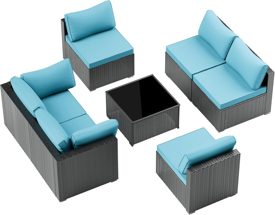 Patio Furniture Set, All-Weather Outdoor Sectional Patio Furniture Set Including 7-Seated Sofa, for Any Patio,Blue