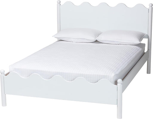 Malaya Modern White Wood Full Platform Bed with Scalloped Edges