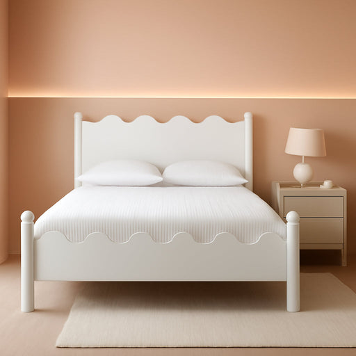 Malaya Modern White Wood Full Platform Bed with Scalloped Edges