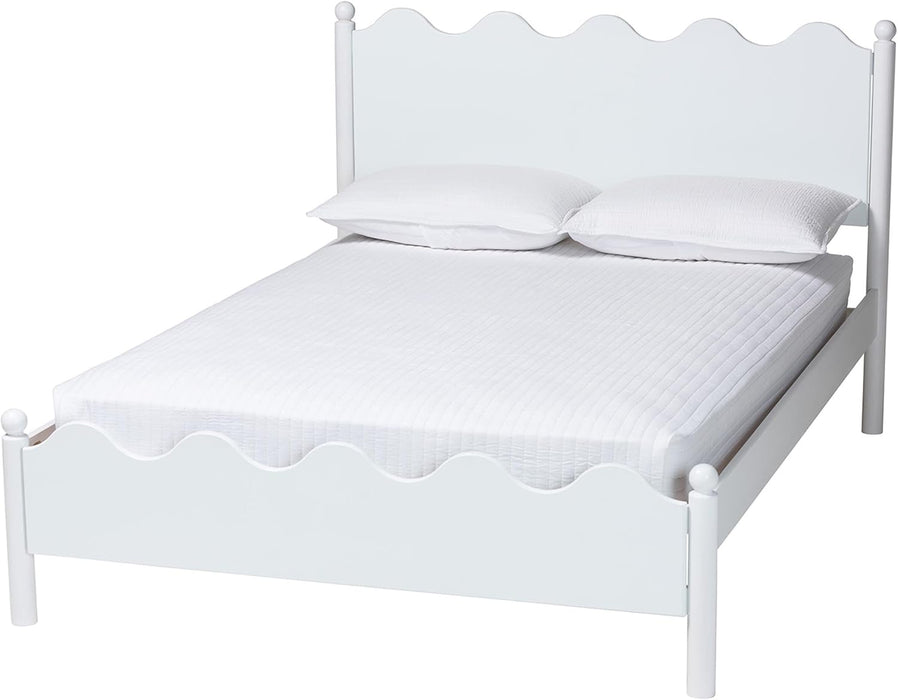 Malaya Modern White Wood Full Platform Bed with Scalloped Edges