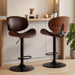Bar Stools Set of 2, Adjustable Height 24-33'' Swivel Bar Chairs | PU Leather Upholstered Barstools with Removable Back for Kitchen Island Dining Room, Brown
