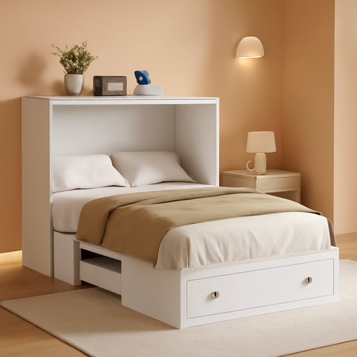 Murphy Bed with Built-In Charging Station, Space-Saving Murphy Bed Chest Twin with Drawer, Foldable, for Home Office Guest Room Bedroom White