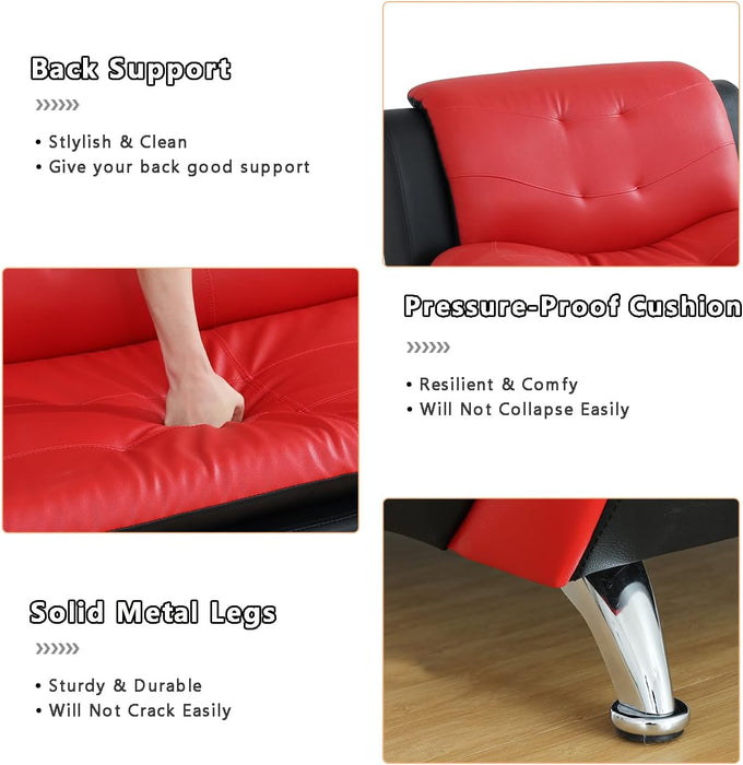 Leather Couches for Living Room, Living Room Couch Set, Sofa for Bedroom, Apartment, Living Room Furniture Sets (A-Leather Black&Red, Chair)