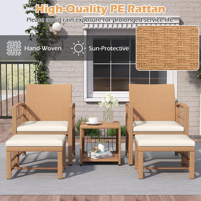 5 Pieces Patio Wicker Conversation Set, Outdoor Furniture Set