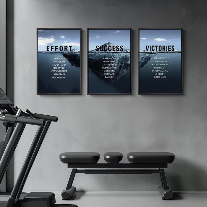 Framed Motivational Wall Art for Office Decor, Set of 3 Inspirational Modern Iceberg Canvas Wall Art Prints, Navy Blue Positive Quotes Pictures for Home Office Gym Library Wall Decor, 16X24 Inch