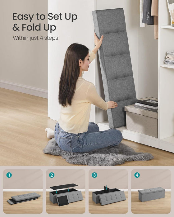 43 Inch Foldable Storage Ottoman CharcoalGrayFinish