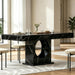 Dining Table for 4-6 People, 55 Inches Dinner Table with Drawers and Open Storage, Wooden Pedestal Base, Rectangular Farmhouse Kitchen Table for Kitchen, Living Room (Marble Black)