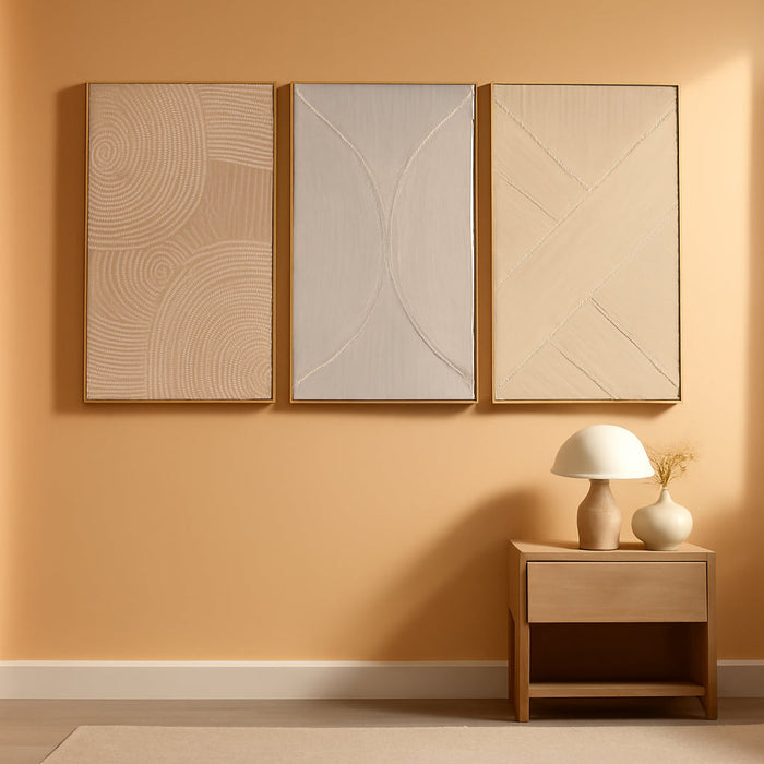 Large Textured 3D Wall Art Neutral Set of 3-24"X36" Hand-Painted Abstract Canvas Framed Paintings Brown for Living Room, Bedroom - Modern Minimalist Neutral Boho Decor