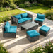 6-Piece Patio Conversation Set with Storage Coffee Table, Peacock Green