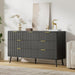 55" Wide Fluted Dresser for Bedroom with 7 Drawer, Modern Chest of Drawers with Curved Profile Design and Metal Handles, Wood Dresser TV Stand & Storage Organizer for Living Room, Black