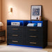 Black Six Drawer Dresser With LEDIlluminationTechnology