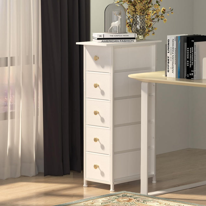 Spacesaving Ultraslim Dresser Cabinet White Five Drawers